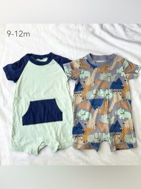 🪴5/$30 Carter's 9-12 Months Baby Safari Animals Mint Blue Romper Spring Summer
